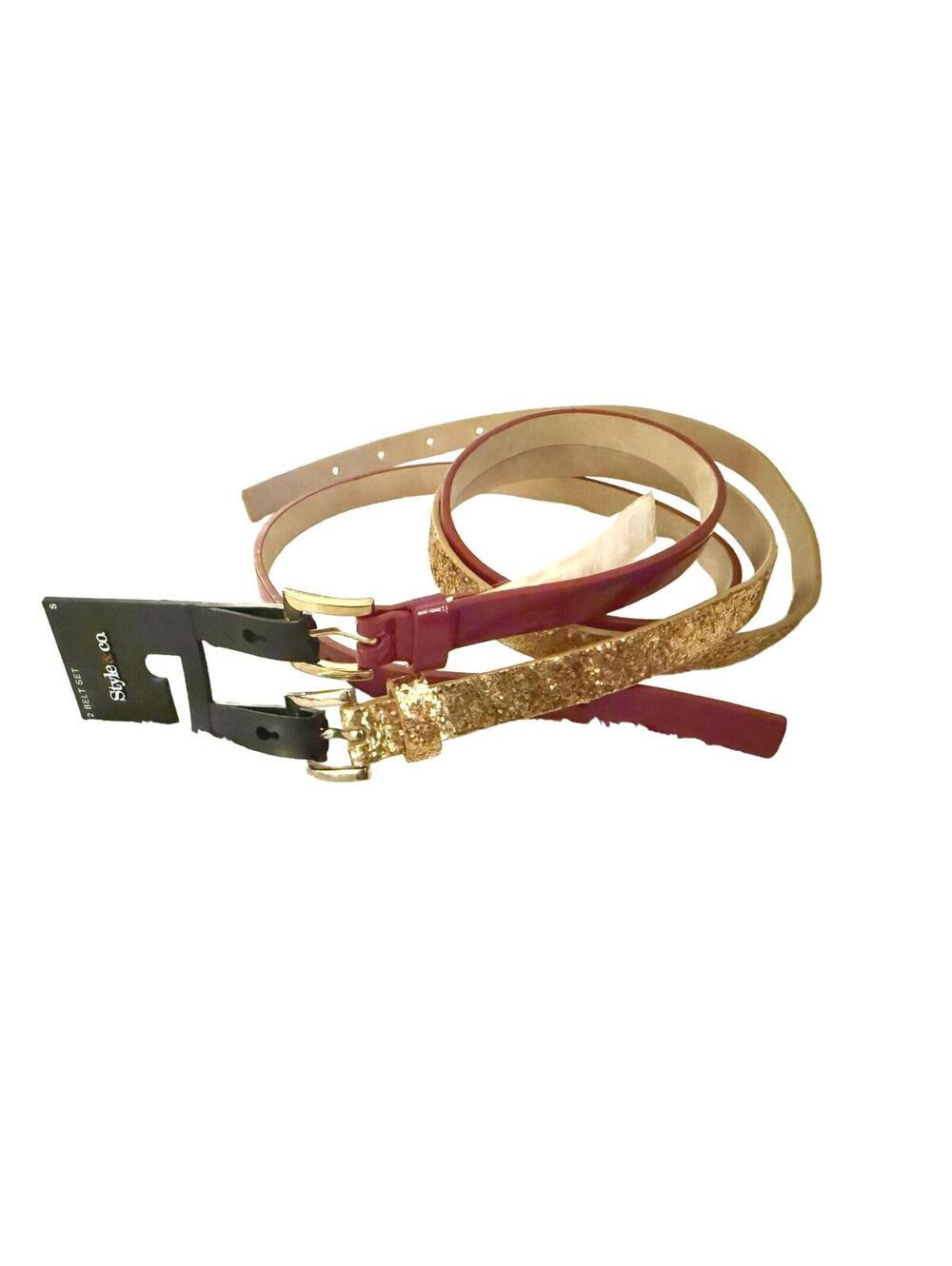 Style & Co. 2-Pack Women's Belts - Burgundy and Gold Glitter